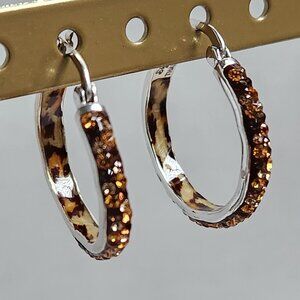 2013 925 Silver VTG Signed SIGAL Gemstone & Leopard Inside Out Hoop Earrings